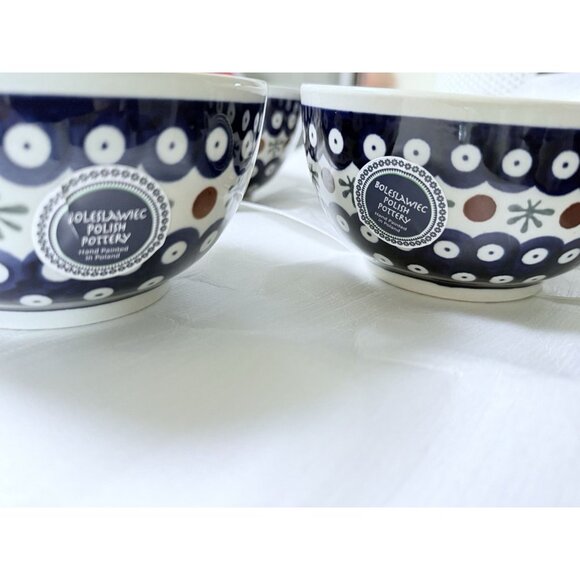 Polish Pottery Four Soup Bowls 16 Oz Fall Autum Goblincore - Picture 1 of 6